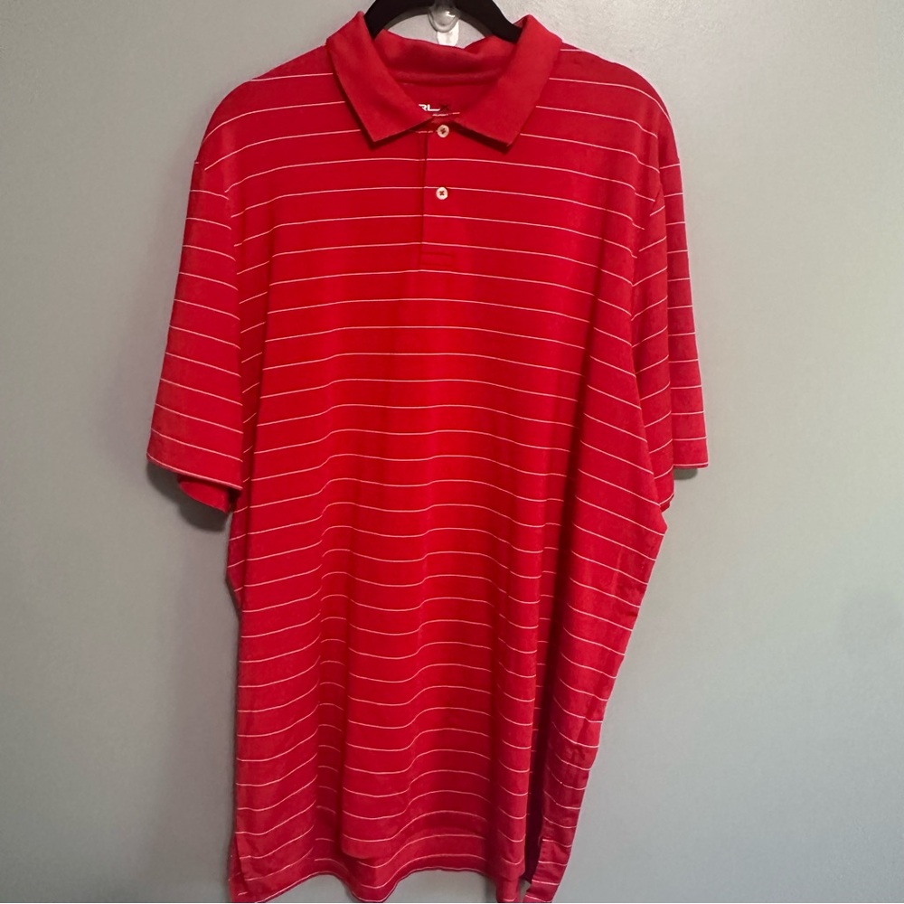 RLX Ralph Lauren Men’s XL Red White Striped Golf Polo Shirt Performance